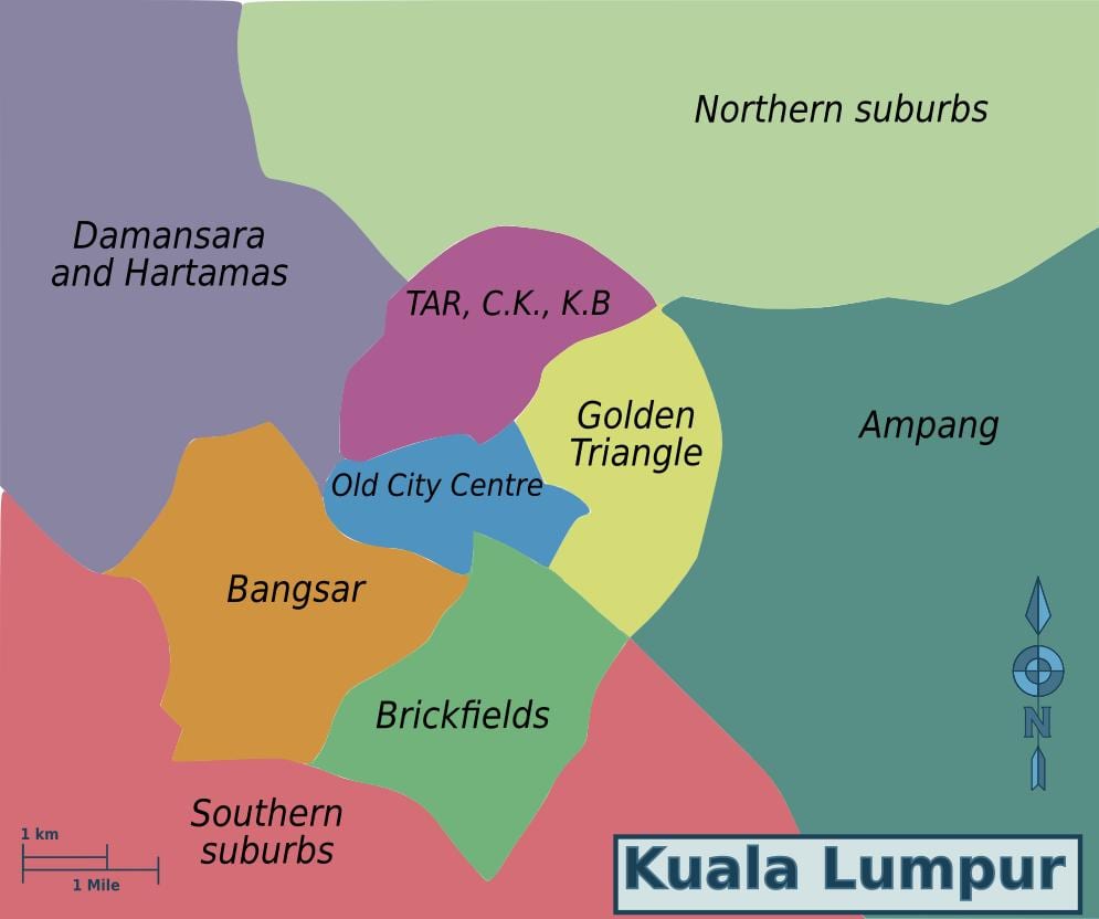 吉隆坡(KL)附近的地图